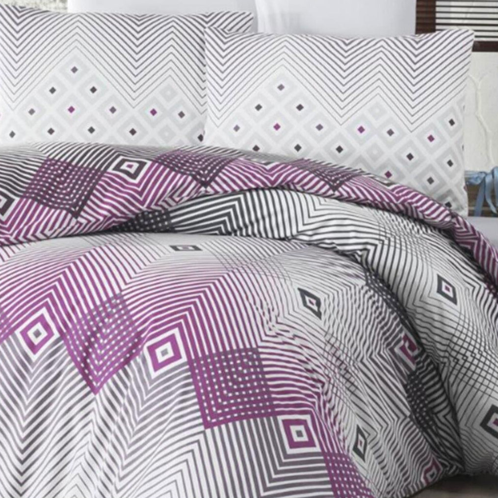 Adriana - Lilac Luxury King Size Duvet Bedding Cover Set – Ranforce cotton – 2 Pillowcases