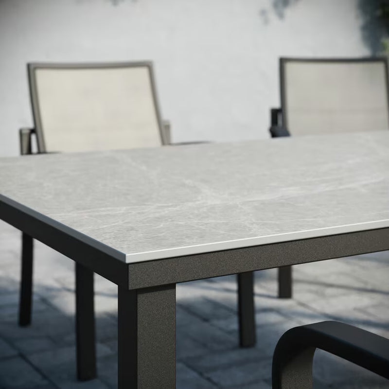 Agio Maxwell 7-Piece Sling Dining Set + Cover | Sintered Stone Table | Phifertex Sling Chairs | Rust-Resistant Aluminium