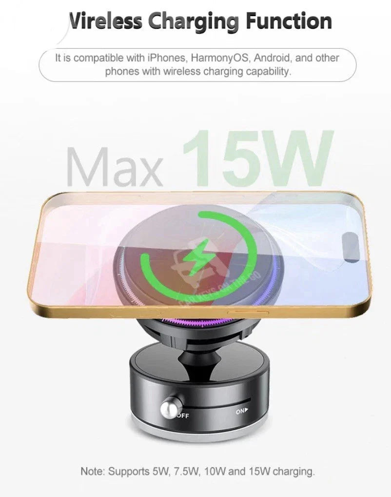3-in-1 Magnetic Wireless Car Charger | 15W Fast Charging | 360° Rotation | Built-In Cooling Fan