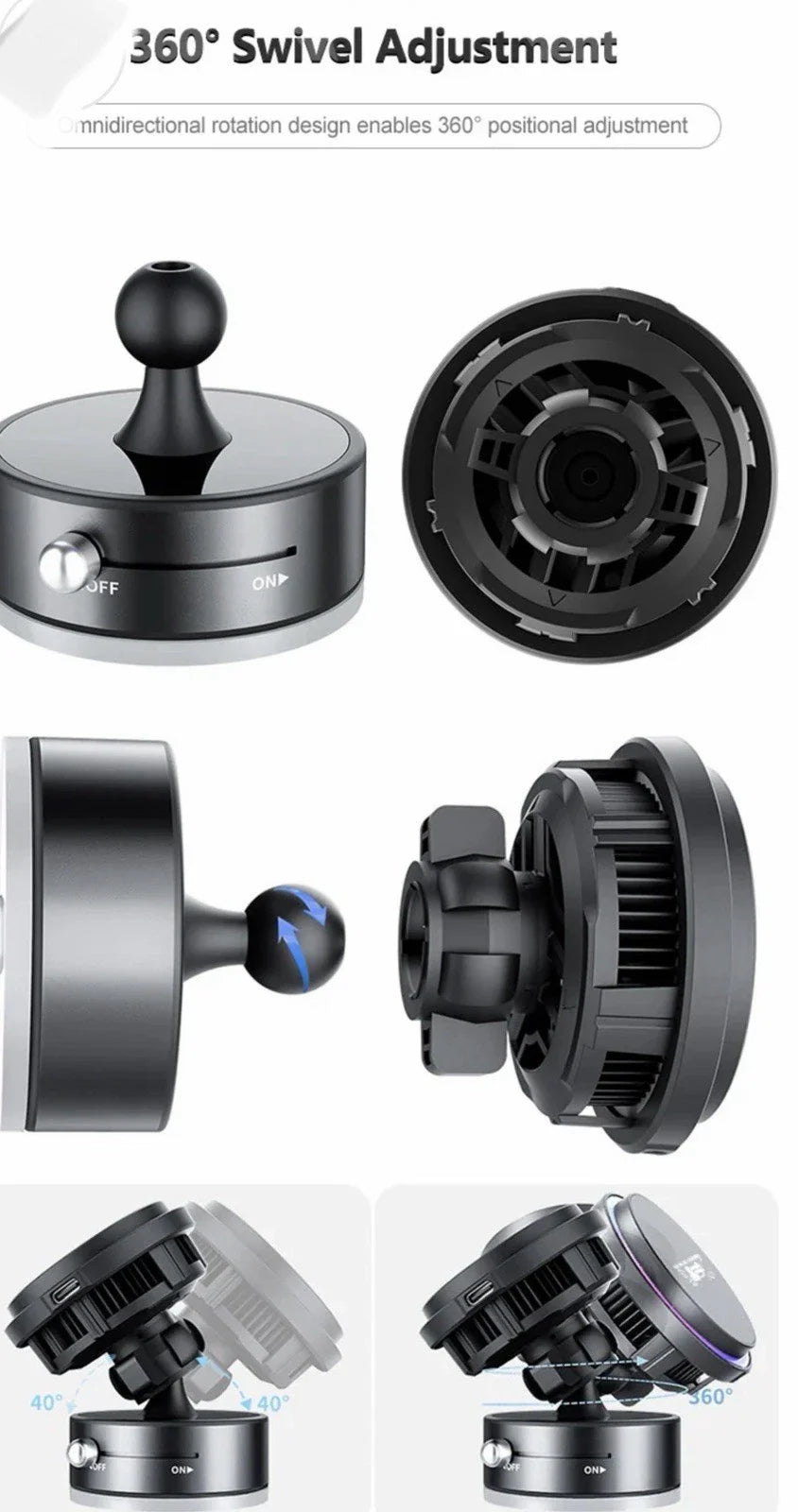 3-in-1 Magnetic Wireless Car Charger | 15W Fast Charging | 360° Rotation | Built-In Cooling Fan